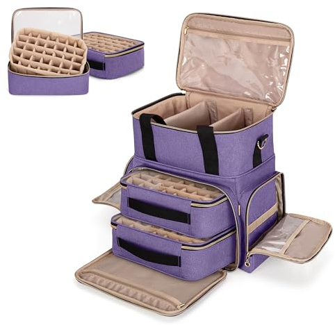 Luxja Nagellack Organizer Tasche - Aufbewahrung für 70 Flaschen Nagellack, Nageltrockner & Zubehör, Lila