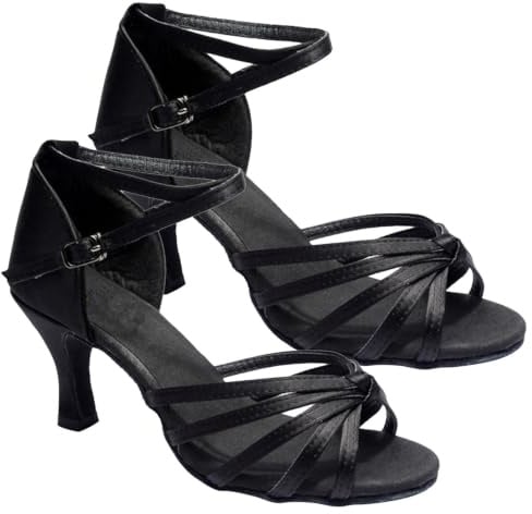 Healeved 1 Pair Satin Latin Dance Shoes for Women High Heels with Knotted Strap Open-Toed Design Elegant Ballroom and Salsa Dancing Shoes Size 39 (Black)