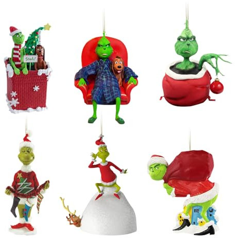 Lotvic 6er-Pack Grin-ch Weihnachtsschmuck, Weihnachtsbaumschmuck, G-rinch Hängende Ornament, Weihnachtsbaumschmuck-Anhänger, lustige Harzanhänger für Zuhause, Feiertage, Partys, Grünhaariges Monster