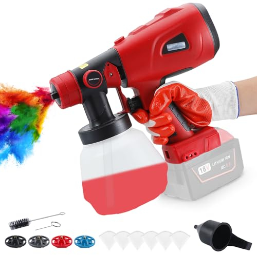 VAYALT Pistola a spruzzo Elettrico, compatibile con Milwaukee, con 4 ugelli, 3 Modelli di Spruzzo e Contenitore di Vernice da 1000 ML, con Flusso di Vernice Regolabile (Senza Batteria)