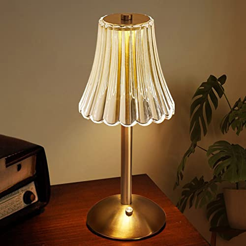 Demiawaking Acryl Metall Tischlampe, Aufladbar 3Farben Licht Nachttischlampe, Touch Control Nachtlicht, verstellbar dimmbar kabellos Schreibtischlampe (A)