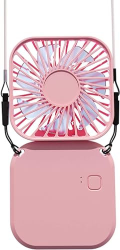 fusar 2024 new Folding Neck Fan, Mini Hands Free Fan USB Rechargeable Foldable Fan, Personal 3 Speed Adjustable Fans Idear for Outdoor Travel,Battery Operated Fan with Power-Bank (Pink)