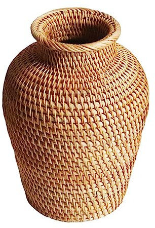 Amosfun Rattanvase Gewebte Pflanze Blumenvase Korb Rustikaler Stil Korbgeflecht Getrockneter Blumenbehälter Dekorative Anordnung Vase Für Tisch Bücherregal Badezimmer 9 X 21 cm
