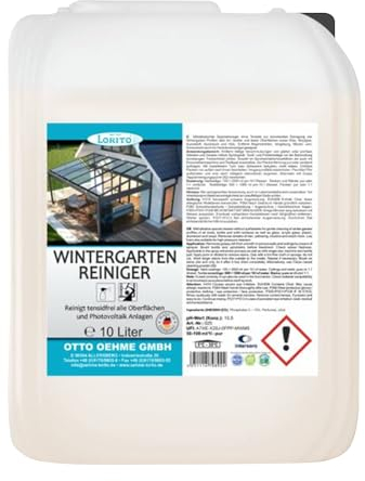 Lorito Wintergartenreiniger, 10 Liter Konzentrat, Reinigungsmittel für Wintergarten aus Glas, Acrylglas, Kunststoff, Aluminium und Holz, milder tensidfreier Reiniger