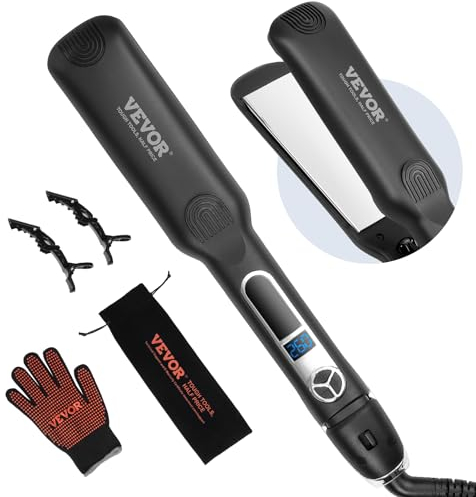VEVOR Plancha de Pelo de Iones Negativos Plancha Plana de Titanio 38 mm Plancha de Pelo con Pantalla LCD 25 Niveles de Temperatura Plancha de Pelo Calentamiento Rápido para Peluquería, Hogar, Viajes