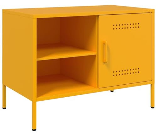 vidaXL Mobile TV Giallo Senape 68x39x50,5 cm in Acciaio, supporto TV, credenza TV, mobile HiFi, mobile porta TV, porta TV, mobile multimediale