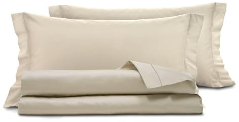 Smart Deco Home Completo letto lenzuola in raso di puro cotone Made in Italy con elegante ricamo MATRIMONIALE SABBIA