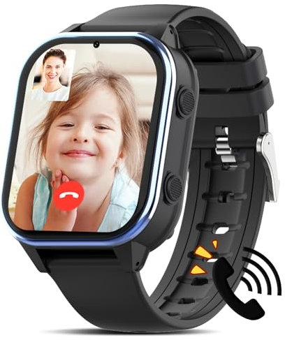 AXYWINBO Kids Smart Watch, 1.85 inch 4G Smartwatch Phone HD Video & Phone Call, 900mAh Battery, Kids GPS Watch with Real-time Locating, WIF/Bluetooth/SOS School Mode Music, Birthday Toy Gifts, Black