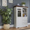 Lomadox Wohnzimmer Esszimmer Schrank Highboard Vitrine, Massivholz in weiß mit Walnuss Optik