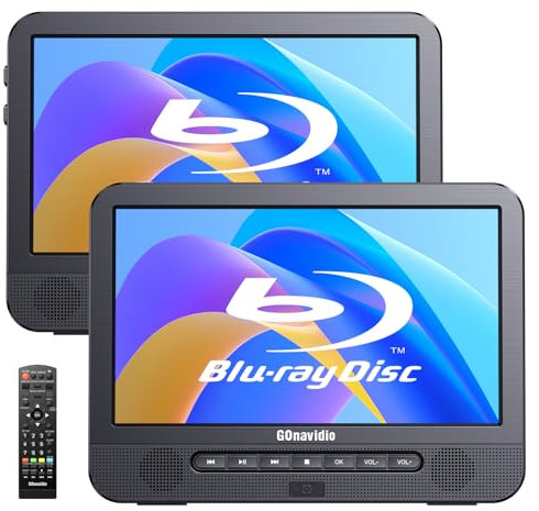 GOnavidio Lecteur DVD Blu Ray Voiture 2 écrans 10,5 avec Batterie 5 Heures Sortie HDMI, Lecteur DVD Bluray Portable TV de Voiture avec USB SD