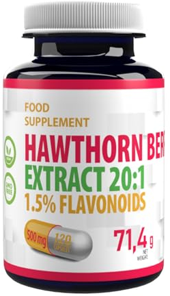 Baie d'aubépine (Hawthorn Berry) 10,000mg équivalent (500mg d'extrait 20:1) 120 gélules végétaliennes, 1,5% de flavonoïdes, testé par un laboratoire indépendant