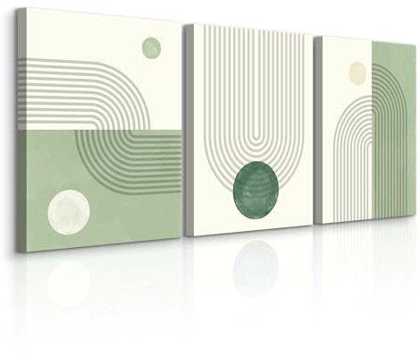 Muralo - Wandbilder Set - Leinwand Bilder Set Aufhängefertig - Bilder für Wohnzimmer Schlafzimmer - Moderne Wanddeko - Grüne geometrische Muster - 3 Bilder 30 x 40 cm