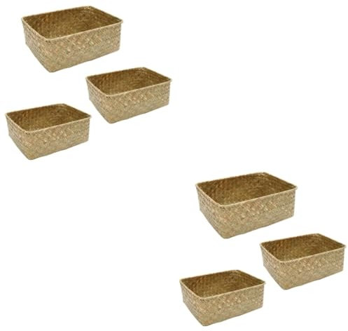Warmhm Hasır Sepet 2 Sätze Großer Korb Aus Weidengeflecht Hyazinthe Aufbewahrungsbehälter Aus Weidengeflecht Khakifarbener Gewebter Korb Seegrasgeflecht 3 Stück * 2