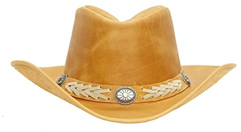 Outbacker Cowboy Leder-Hut mit formbarer Krempe und UPF 50+ Schutz, Größe S, XL und XXL Farbe Rust, Größe XL | 60-61 cm