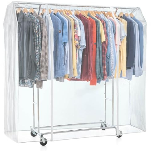 Tatkraft Safe - Schutzhülle für Kleiderständer, Abdeckung für Kleiderständer, Plastik, Transparent, 2 Reissverschlüsse, Extrabreit, L169 cm