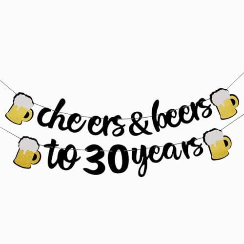 30 Geburtstag Deko,30er Geburtstagsdeko.30th Schwarz Gold Banner Bierfest Girlande für Mann,Männer,Frauen,Cheers to Happy Birthday Party Glitzer Cheers & Beers to Jahre Jahrestag Decorations