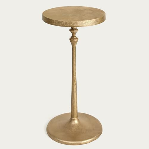 SUJUN Vintage Brass Cast Iron Side Table Round Accent Table for Living Room Drink Cocktail Martini Table Bedroom Bedside Nightstand Lamp Table Patio Plant Stand Small Apartment Decorative Furniture