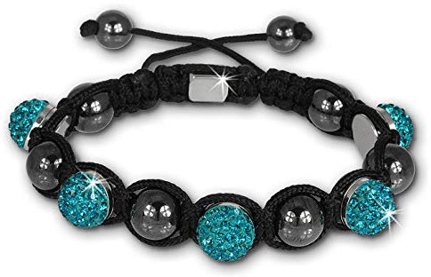 Shamballa Armband mit 5 Glitzerkugeln türkis original SterlinX Zirkonia-Hämatit Shambhala Armbänder SHS51T