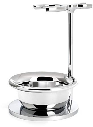 MÜHLE Holder for Shaving Set Classic and Sophist, with Bowl, chrome-plated | Razor Stand for Safety Razor and Shaving Brush, Stand with Bowl Ø 89 mm, series Classic and Sophist, for beard and face