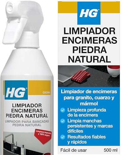 HG Limpiador Encimeras Piedra Natural, Quitamanchas para Encimeras de Cuarzo, Granito y Mármol, Limpiador y Desengrasante para Cocinas - 500 ml
