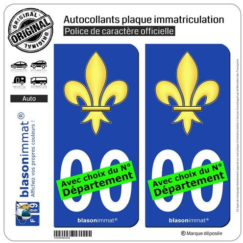 blasonimmat 2 Autocollants Plaque immatriculation Auto : Fleur de Lys
