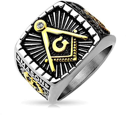 BlackAmazement 316L Edelstahl Ring Freimaurer Masonic Siegel Bund Zirkel Herren (68 (21.6))