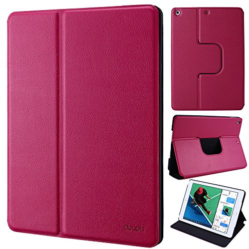 doupi Flip Cover pour iPad Mini 4, Smart Coque de Protection avec Fonction Sleep/Wake Up Protecteur Housse Étui à Rabat Magnétique Style Livre avec Support, Rouge Rose