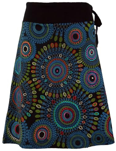 GURU SHOP Bestickter Knielanger Rock, Boho Chic, Retro Mandala - Schwarz, Damen, Size:L/XL