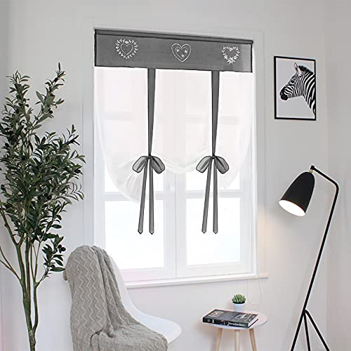 SIMPVALE Cortinas de Cocina, Cortinas de Tul para Ventanas Pequeñas, Tiradas Bordadas, Adecuadas para Cocina, Baño, Dormitorio, Sala de Estar, Balcón, Gris, Ancho 80 x Alto 140