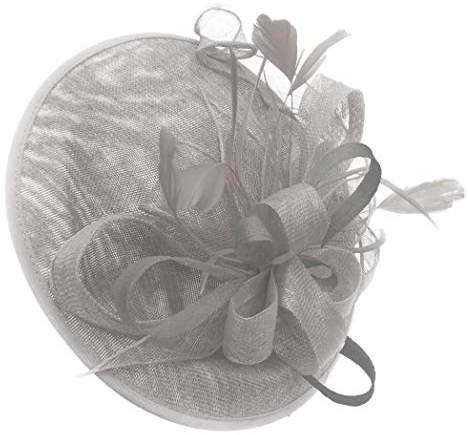 Caprilite Silver Grey and Silver Sinamay Big Disc Saucer Fascinator Hat for Women Weddings Headband