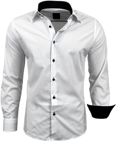 Subliminal Mode - Chemise Homme Bicolore uni Manches Longues Coupe Slim Business RN44,S,Blanc