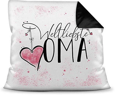 Tassendruck Familie-Kissen mit Spruch für die Weltbeste Oma - Kissenbezug inklusive Kissen/Verwandte/Geschenk-Idee/Liebling/Kinder/Farbkissen Rückseite Schwarz