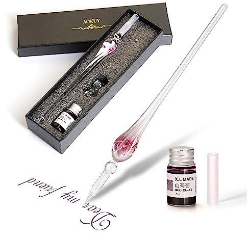 AOKUY Glass Dip Pen Set, Calligraphy Pen, Crystal Signature Pen for Art, Writing, Signatures - Decoration and Business Gift