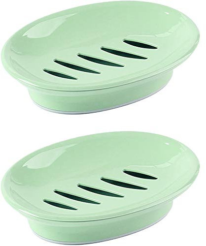 WYOK Juego de 2 Platos de jabón con Soporte para jabón de Drenaje, ahorrador de jabón, fácil Limpieza en seco, Bandeja de jabón para baño de Ducha (Verde)