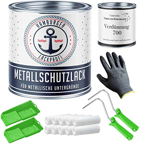 Metallschutzlack SEIDENMATT Rotorange RAL 2001 Orange Metalllack Metallfarbe Metallschutzfarbe mit Lackier-SET (X300) und Verdünnung (1 L) // Hamburger Lack-Profi (1 L)