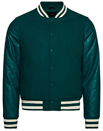 Superdry Mens Vintage Varsity Bomber Jacke, Forest, 2XL