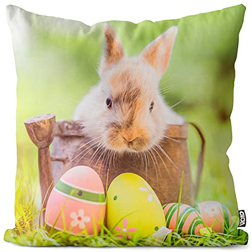 VOID Ostereier Hase Osterhase Kissenbezug 80x80 Kissenhülle Polyester Zierkissen Couchkissen Ostern Osterdeko Deko, Kissen Größe:80 x 80 cm
