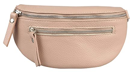 Made in Italy OBC Damen Leder Tasche Gürteltasche Crossbody Hüfttasche Bauchtasche Hüfttasche Umhängetasche Cross-Over Bodybag Schultertasche Handytasche Geldtasche (V2 Antikrosa)
