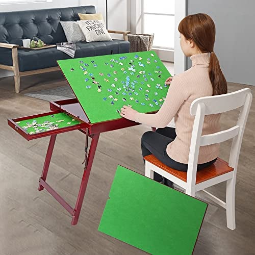 Wooden Jigsaw Puzzle Table for Adults and Kids,Portable Folding Puzzle Table with Non-Slip Surface Tilting Board for Games or Gift for Puzzle Amateur (1000 Pcs with 2 Drawers Large)