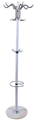 SanBouSi Garderobenständer Kleiderständer mit Schirmständer 170 cm, Freistehende Garderobe Metall mit Marmorfuß 16 Haken Modernes Design, Weiß