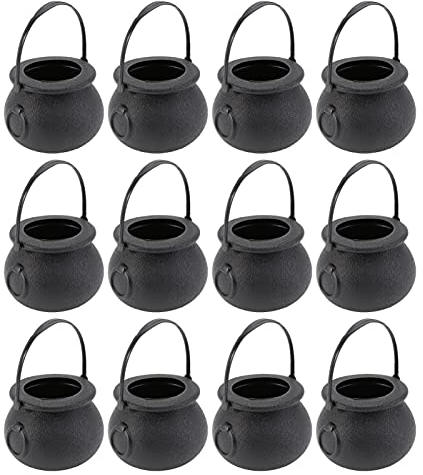 Sewroro 12Pcs Candy Cauldron Kessel Candy Eimer Kessel Halloween Kessel mit Griff Candy Gläser Hexe Cauldron Halloween Party Dekoration Vorräte 5X7cm