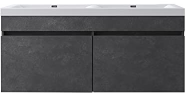 Mai & Mai Badmöbelset Waschbeckenunterschrank 120x48x55cm Doppelwaschbecken und Unterschrank Grau Botanica