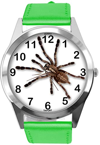TAPORT Green Leather Round Watch for Fans of Spider