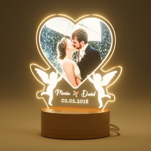 Valentinstag Jahrestag Geschenk für Sie Ihn - Personalisierte Herz Lampe, Bilderrahmen mit Licht, Nachtlampe LED USB, Fotogeschenke Personalisiert, Geschenke für Frauen