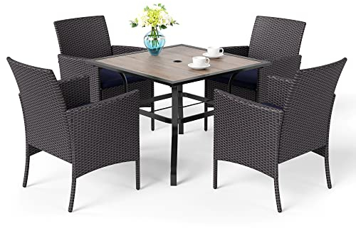 MFSTUDIO Rattan Gartenmöbel Set, Terassenmöbel Wetterfest, Sitzgruppe Metall Gartentisch mit Stühlen, Polyrattan Garten Möbel, 4cm Schirmloch