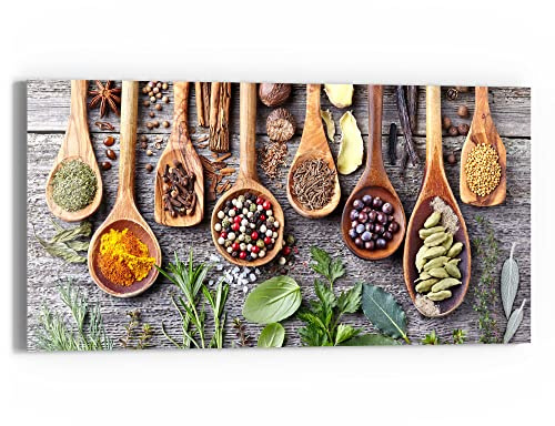 DEQORI Glasbild Echtglas | Motiv Dekorierte Kochlöffel | horizontal einteilig 60x30 cm | schöne Dekoration | Wandbild für Wohnzimmer, Schlafzimmer, Flur & Küche | moderne Wanddeko