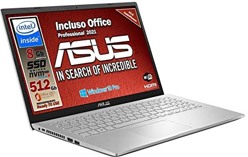 ASUS Notebook, SSD da 512 Gb, 8 Gb ram, display da 15,6 antiriflesso, wi-fi, 3 Usb, Bt, hdmi, webcam, Win 11 pro, tastiera Italiana QWERTY (Ricondizionato)