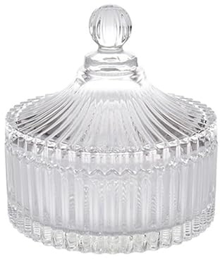 Angoily Crystal Glass Candy Jar with Lid - Ribbed Storage Jar 16x14cm | Transparent Clear Sweet Jars with Lid, Large Decorative Glass Biscuit Jar and Cookie Canister for Kitchen Buffet and Party