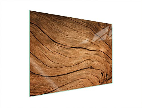 DarHaus Herdabdeckplatte 70x52 cm Einteilig Glas für Elektroherd und Induktion Herdschutz Spritzschutz Glasplatte Deko Schneidebrett Holz Braun