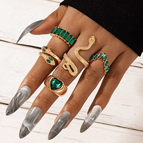 Wendalern Schlange Knöchel Ring Set Stapeln Kristall Schlange Herz Ringe Mehrere Stapelbar Diamant Schlange Gemeinsame Fingerringe Gold Schlange Index Midi Ringe Schmuck Für Frauen Mädchen
